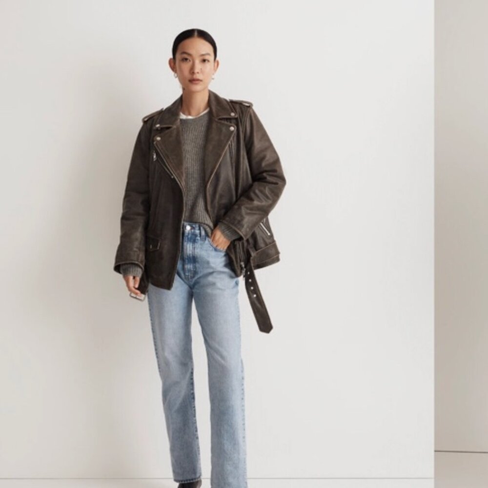 Madewell Distressed Leather Oversized Motorcycle Jacket (looks vintage) …